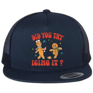 Did You Try Icing It Funny Christmas Nurse Gingerbread Man Long Sleeve Flat Bill Trucker Hat