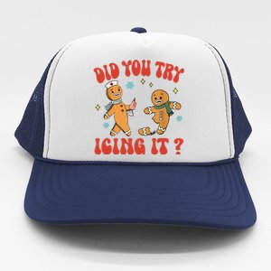 Did You Try Icing It Funny Christmas Nurse Gingerbread Man Long Sleeve Trucker Hat