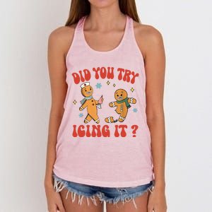 Did You Try Icing It Funny Christmas Nurse Gingerbread Man Long Sleeve Women's Knotted Racerback Tank