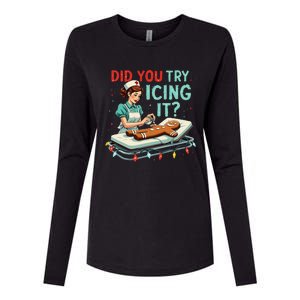 Did You Try Icing It Funny Nurse Christmas Gingerbread Xmas Womens Cotton Relaxed Long Sleeve T-Shirt