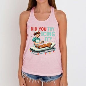 Did You Try Icing It Funny Nurse Christmas Gingerbread Xmas Women's Knotted Racerback Tank