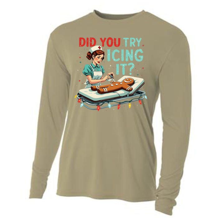 Did You Try Icing It Funny Nurse Christmas Gingerbread Xmas Cooling Performance Long Sleeve Crew