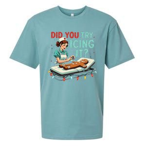 Did You Try Icing It Funny Nurse Christmas Gingerbread Xmas Sueded Cloud Jersey T-Shirt