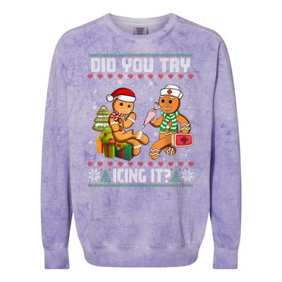 Did You Try Icing It Funny Gingerbread Christmas Holiday Colorblast Crewneck Sweatshirt