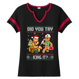 Did You Try Icing It Funny Gingerbread Christmas Holiday Ladies Halftime Notch Neck Tee