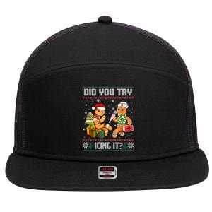 Did You Try Icing It Funny Gingerbread Christmas Holiday 7 Panel Mesh Trucker Snapback Hat