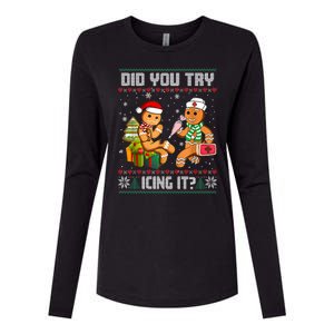 Did You Try Icing It Funny Gingerbread Christmas Holiday Womens Cotton Relaxed Long Sleeve T-Shirt