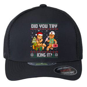 Did You Try Icing It Funny Gingerbread Christmas Holiday Flexfit Unipanel Trucker Cap