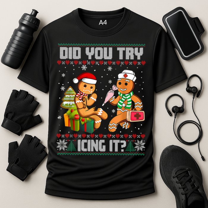 Did You Try Icing It Funny Gingerbread Christmas Holiday Cooling Performance Crew T-Shirt