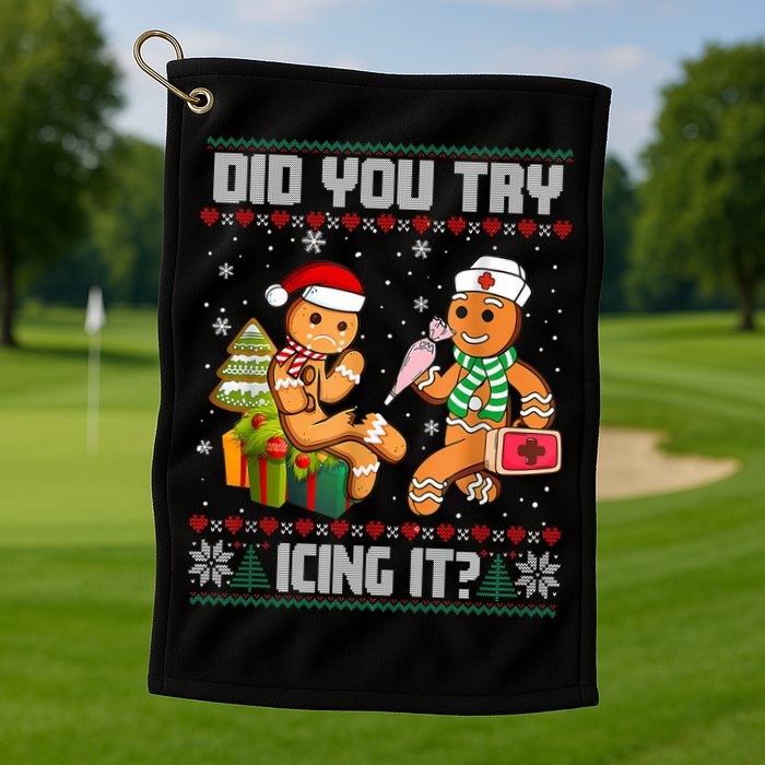 Did You Try Icing It Funny Gingerbread Christmas Holiday Golf Towel