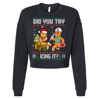 Did You Try Icing It Funny Gingerbread Christmas Holiday Cropped Pullover Crew