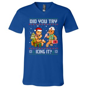 Did You Try Icing It Funny Gingerbread Christmas Holiday V-Neck T-Shirt