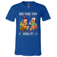 Did You Try Icing It Funny Gingerbread Christmas Holiday V-Neck T-Shirt