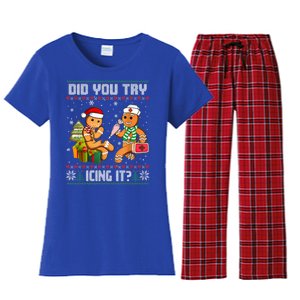 Did You Try Icing It Funny Gingerbread Christmas Holiday Women's Flannel Pajama Set