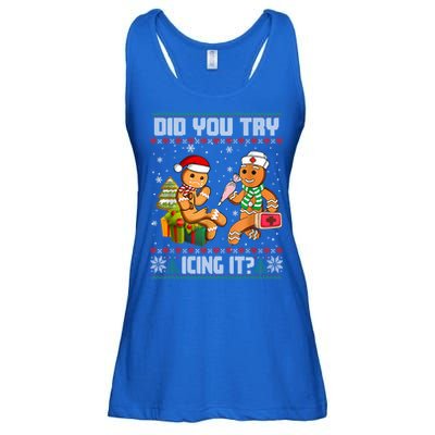 Did You Try Icing It Funny Gingerbread Christmas Holiday Ladies Essential Flowy Tank