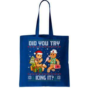 Did You Try Icing It Funny Gingerbread Christmas Holiday Tote Bag