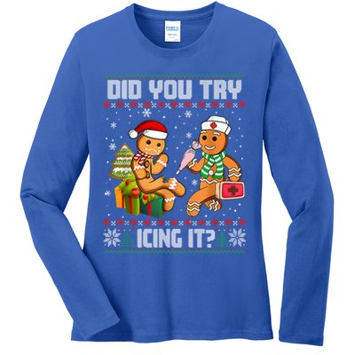 Did You Try Icing It Funny Gingerbread Christmas Holiday Ladies Long Sleeve Shirt
