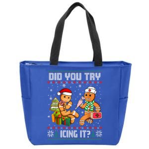 Did You Try Icing It Funny Gingerbread Christmas Holiday Zip Tote Bag