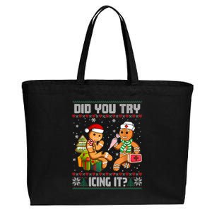 Did You Try Icing It Funny Gingerbread Christmas Holiday Cotton Canvas Jumbo Tote