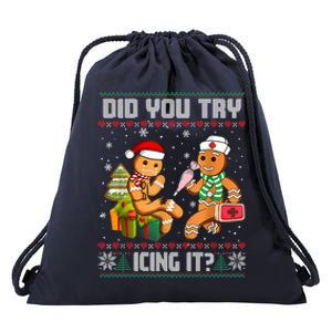 Did You Try Icing It Funny Gingerbread Christmas Holiday Drawstring Bag