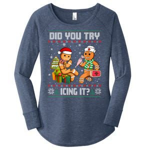 Did You Try Icing It Funny Gingerbread Christmas Holiday Women's Perfect Tri Tunic Long Sleeve Shirt