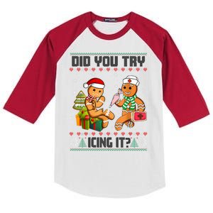 Did You Try Icing It Funny Gingerbread Christmas Holiday Kids Colorblock Raglan Jersey