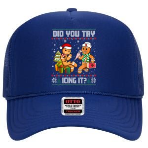 Did You Try Icing It Funny Gingerbread Christmas Holiday High Crown Mesh Back Trucker Hat