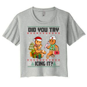 Did You Try Icing It Funny Gingerbread Christmas Holiday Women's Crop Top Tee