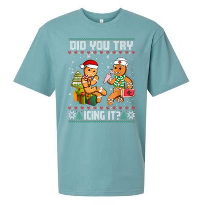 Did You Try Icing It Funny Gingerbread Christmas Holiday Sueded Cloud Jersey T-Shirt