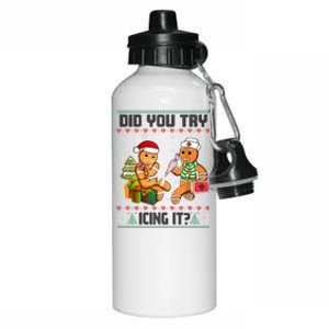 Did You Try Icing It Funny Gingerbread Christmas Holiday Aluminum Water Bottle