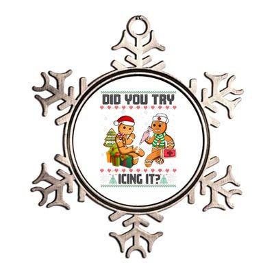 Did You Try Icing It Funny Gingerbread Christmas Holiday Metallic Star Ornament