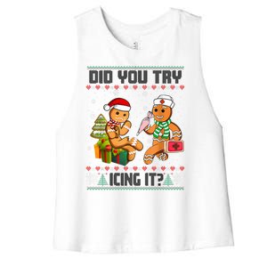 Did You Try Icing It Funny Gingerbread Christmas Holiday Women's Racerback Cropped Tank