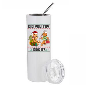 Did You Try Icing It Funny Gingerbread Christmas Holiday Stainless Steel Tumbler