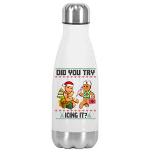 Did You Try Icing It Funny Gingerbread Christmas Holiday Stainless Steel Insulated Water Bottle