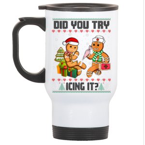 Did You Try Icing It Funny Gingerbread Christmas Holiday Stainless Steel Travel Mug