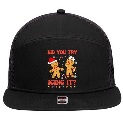 Did You Try Icing It Christmas Nurse Gingerbread  7 Panel Mesh Trucker Snapback Hat