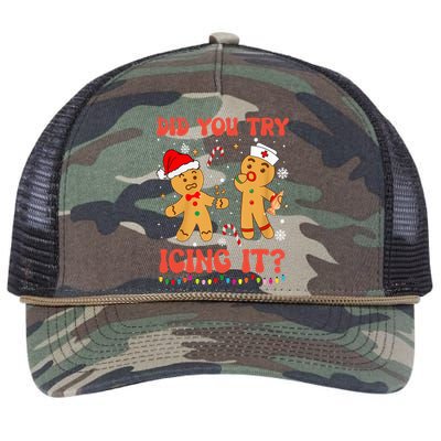 Did You Try Icing It Christmas Nurse Gingerbread  Retro Rope Trucker Hat Cap