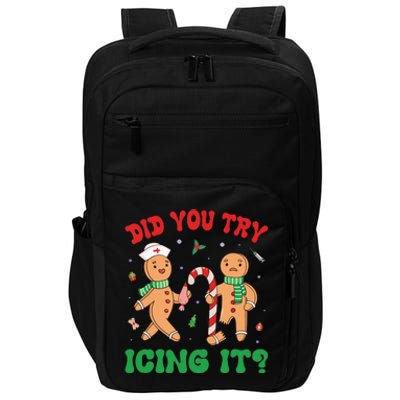 Did You Try Icing It Retro Christmas Gingerbread Nurse Squad Impact Tech Backpack