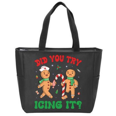 Did You Try Icing It Retro Christmas Gingerbread Nurse Squad Zip Tote Bag