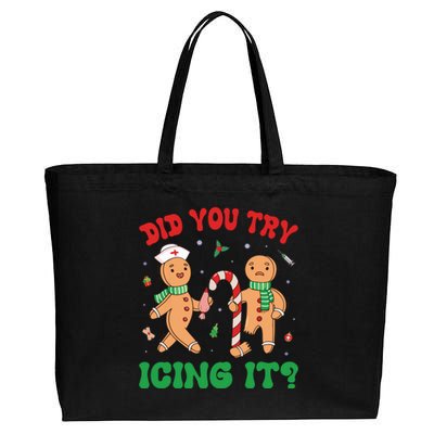 Did You Try Icing It Retro Christmas Gingerbread Nurse Squad Cotton Canvas Jumbo Tote