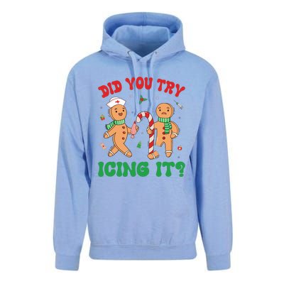 Did You Try Icing It Retro Christmas Gingerbread Nurse Squad Unisex Surf Hoodie