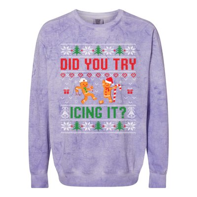 Did You Try Icing It Funny Nurse Ugly Christmas Sweater Sweatshirt Colorblast Crewneck Sweatshirt