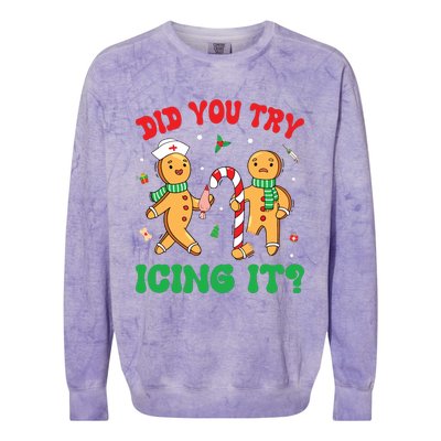 Did You Try Icing It Retro Christmas Gingerbread Nurse Squad Colorblast Crewneck Sweatshirt