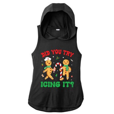 Did You Try Icing It Retro Christmas Gingerbread Nurse Squad Ladies PosiCharge Tri-Blend Wicking Draft Hoodie Tank