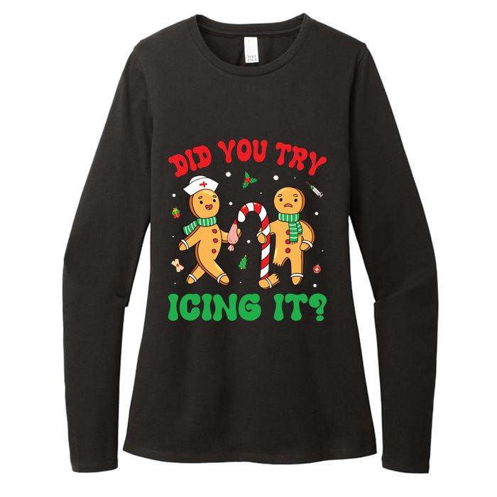 Did You Try Icing It Retro Christmas Gingerbread Nurse Squad Womens CVC Long Sleeve Shirt