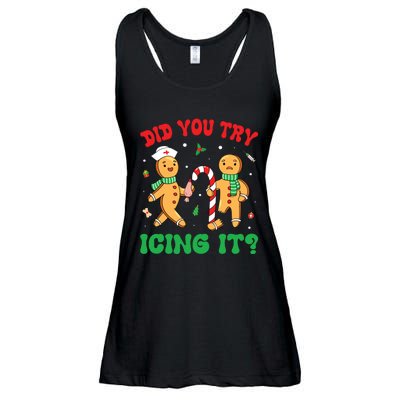 Did You Try Icing It Retro Christmas Gingerbread Nurse Squad Ladies Essential Flowy Tank