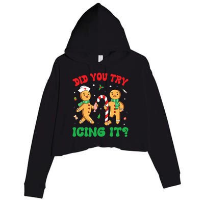 Did You Try Icing It Retro Christmas Gingerbread Nurse Squad Crop Fleece Hoodie