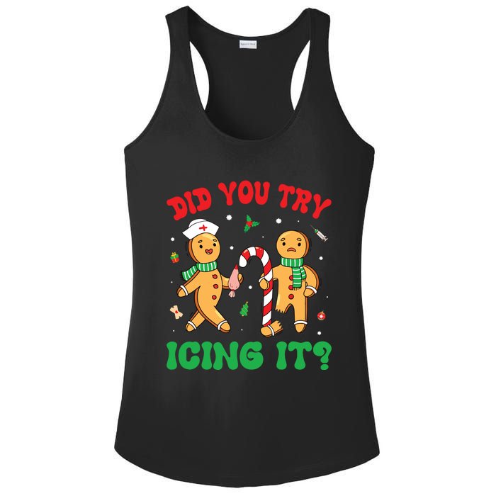 Did You Try Icing It Retro Christmas Gingerbread Nurse Squad Ladies PosiCharge Competitor Racerback Tank