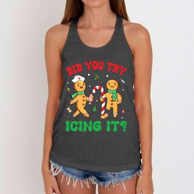 Did You Try Icing It Retro Christmas Gingerbread Nurse Squad Women's Knotted Racerback Tank