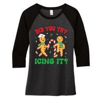 Did You Try Icing It Retro Christmas Gingerbread Nurse Squad Women's Tri-Blend 3/4-Sleeve Raglan Shirt